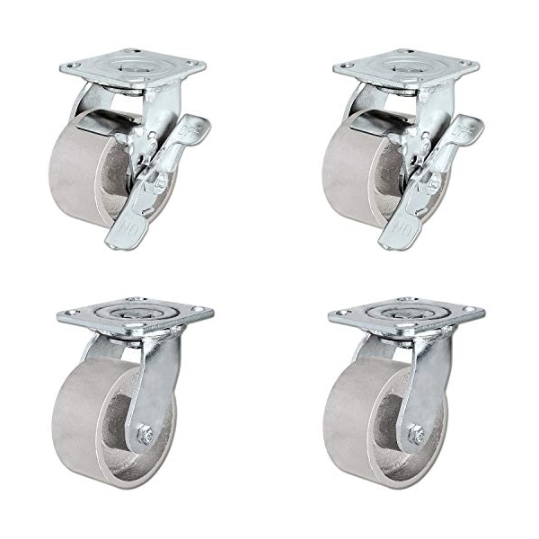 4"x2" Steel Casters, 4 Swivel Casters W/Brakes, 2,800 lbs Cap., PK4